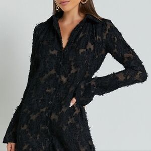 Showpo Ava Jacquard Shirt Dress, Size 4, Black